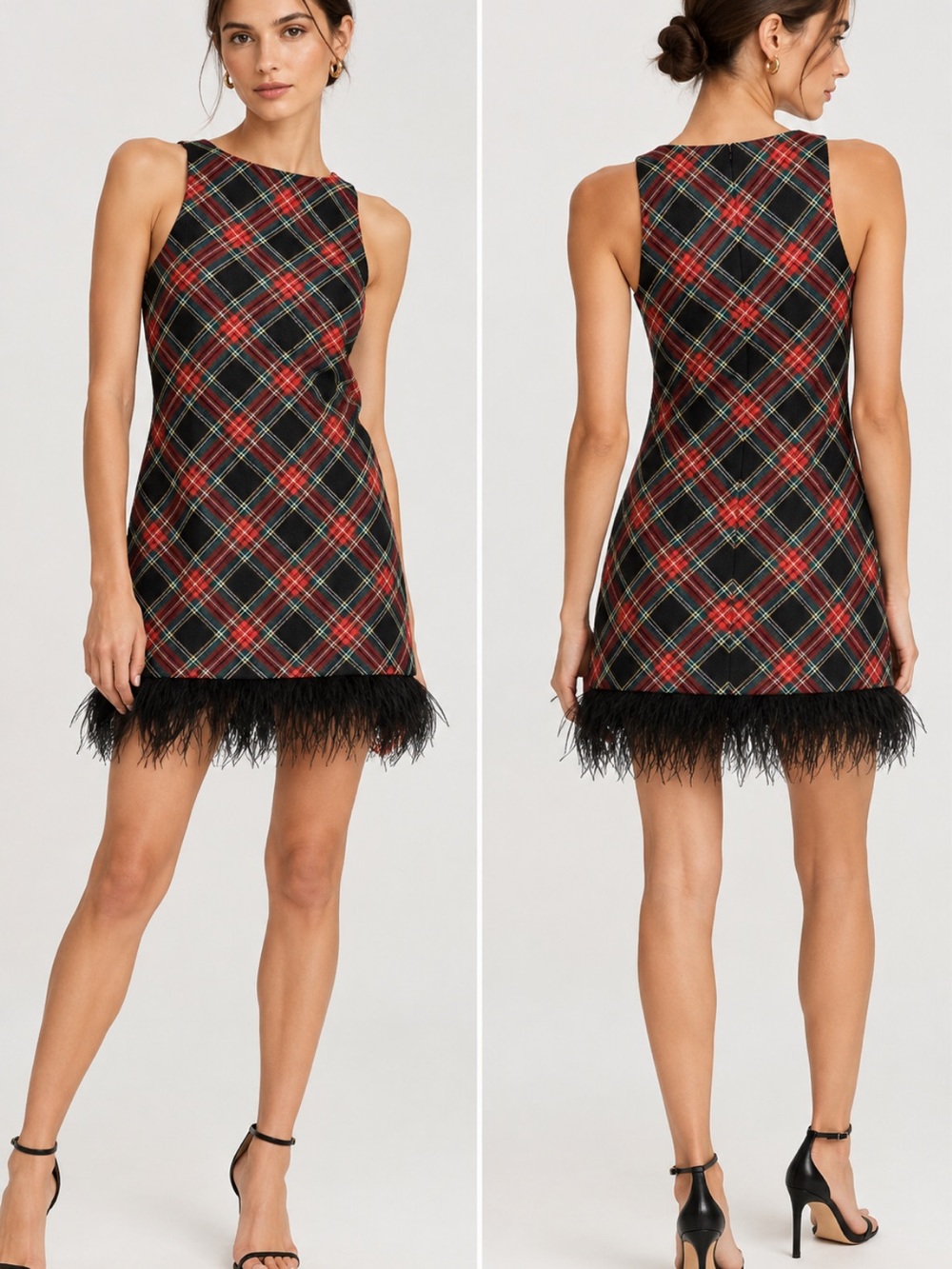 J.Crew NWT Tartan plaid Feather Trim mini dress size 0